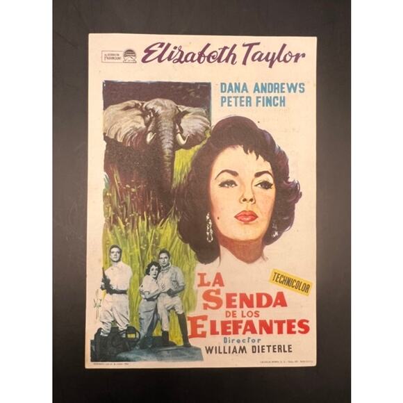 1960s Spanish Elizabeth Taylor Movie Herald Handbill Elephant Walk Hollywood - Picture 1 of 3
